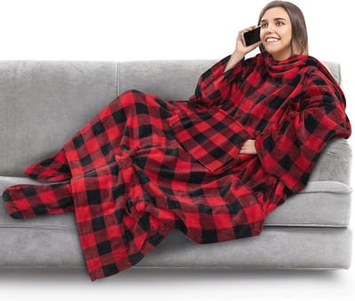 Fleece Deken met Mouwen en Voetzakken - Draagbare Snoepplek voor Volwassenen - Warmte en Comfort met Handige Ontwerpen
