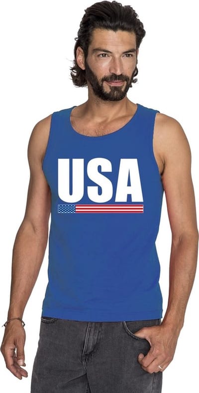 Blauw USA supporter mouwloos shirt heren - Amerika singlet shirt/ tanktop S