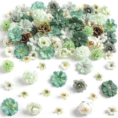 Mini Kunstbloemen - 40 Stuks - Groenblauw Mix - Voor Knutselen & Decoratie - Kasey