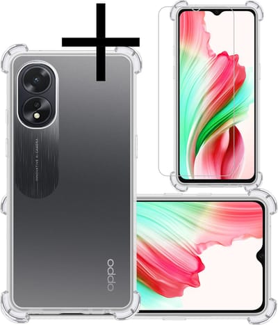 Hoesje - Met Screenprotector - Geschikt voor OPPO A38 - Sterk & Shockproof - Siliconen Case - Back Cover - Telefoon Hoes - Shock Proof - Transparant