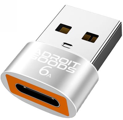 AdroitGoods USB naar Type-C Adapter – 6A Snellaad & Data-overdracht (1-pack) - USB-A Male naar USB-C female - Silver