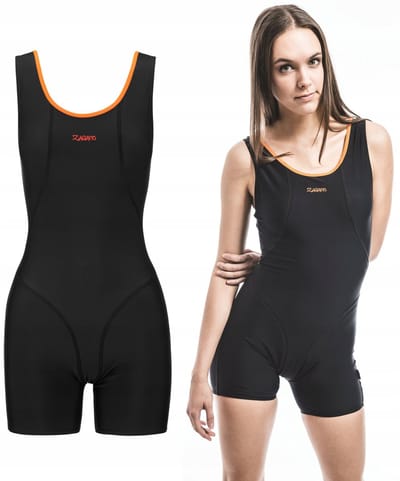 Zagano - Badpak met pijpjes dames - Maat 34 - Zwart/Oranje - Sneldrogend - Chloorbestendig - UV-bestendig