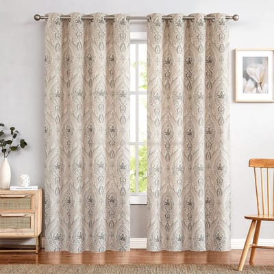 Verduisterende Gordijnen - Linnenlook Draperieën - Slaapkamer Verduisteren - Warmte Isolerend Effect - 2 Stuks 130x225cm - Bloemenpatroon Vintage