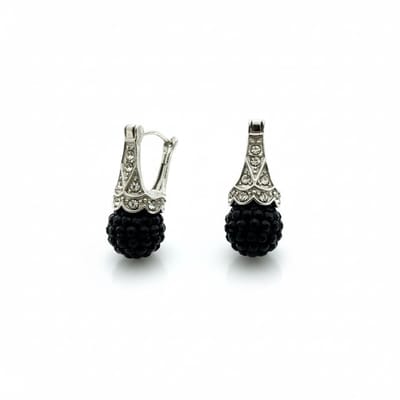 Aramat Jewels | Oorbellen | Oorhangers – Zwarte Kristal Bol met Transparante Kristallen RVS Dames | | | |10mm | Staal | Kinderen, Volwassenen | Verkleurd niet