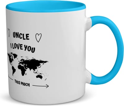 Akyol - uncle i love you this much koffiemok - theemok - blauw - Oom - geweldige oom - liefste oom - verjaardag - cadeau - kado - bedankje - geschenk - 350 ML inhoud