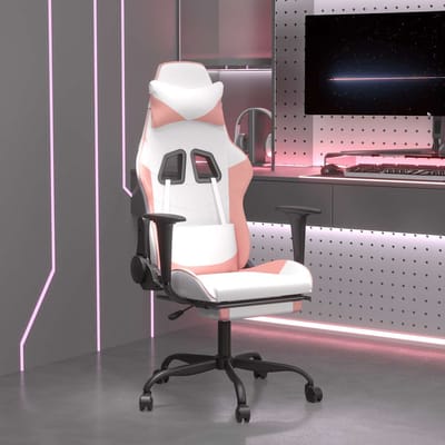 vidaXL - Massage - gamestoel - met - voetensteun - kunstleer - zwart - en - roze