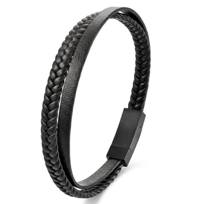 Lundholm Erik Armband Heren Zwart – Echt Leren Heren Armband – Gevlochten Leren Armband met Premium Stainless Steel Sluiting – 21 cm – Cadeau voor Hem – Scandinavisch Design