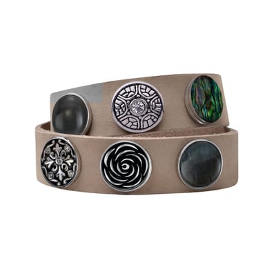 Quiges Dames Leren Armband Lichtgrijs met 6 Drukknopen Set - EBCMS346