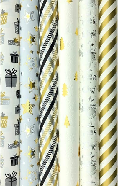 GOLD and SILVER cadeaupapier - Kerstpapier inpakpapier voor Kerst - 3 meter x 70 cm - 6 rollen