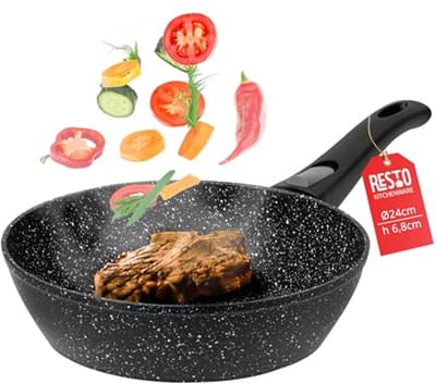 Diepe Wokpan met Afneembare Handgreep - 24 cm - Geschikt voor Inductie en Vaatwasser - Marmeren Anti-aanbaklaag