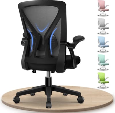 Elekiatech Ergonomische Bureaustoel – Bureaustoelen voor Volwassenen – Verstelbaar – 360° Draaibaar – Inklapbare Armleuningen – Schommelfunctie – Stille Wielen – Tot 150 kg – Zwart