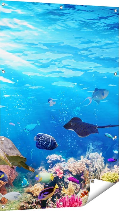 Gards Tuinposter Vissen met Koraalrif onder Water - 80x120 cm - Tuindoek - Tuindecoratie - Wanddecoratie buiten - Tuinschilderij