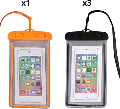 Livano Waterdichte Telefoonhoesjes - Waterdicht Telefoonzakje - Waterproof Festival Opbergtasje - Documententasje - Waterbestendig - 3x Zwart & Oranje