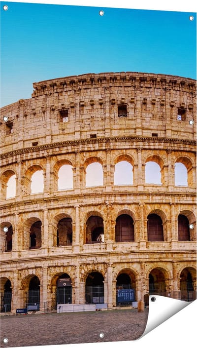 Gards Tuinposter Colosseum in Rome met de Blauwe Lucht - 80x120 cm - Tuindoek - Tuindecoratie - Wanddecoratie buiten - Tuinschilderij