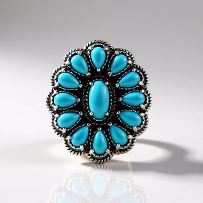 Cavill - 925 Sterling Zilveren Ring - 2,7 ct Sleeping Beauty Turkoois Ovaal & Druppel - Boho Vintage Elegante Statement Ring Dames