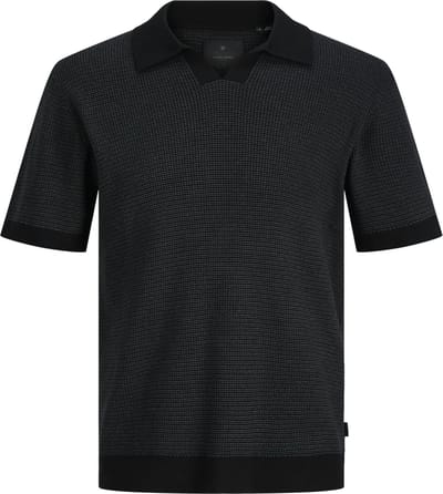 JACK & JONES Hudson knit split neck slim fit - heren polo katoen met polo kraag - zwart (black twist)