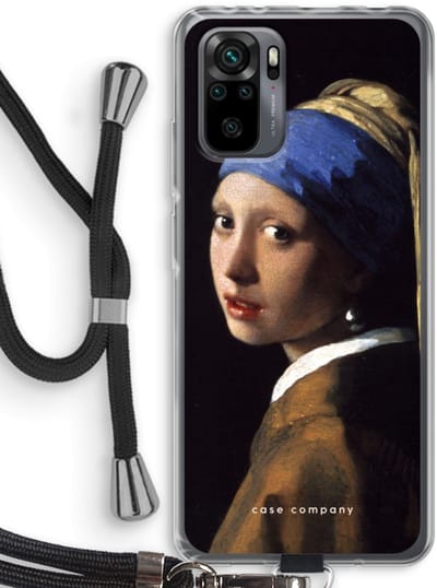 Case Company® - Hoesje met koord geschikt voor Xiaomi Redmi Note 10 Pro hoesje met Koord - The Pearl Earring - Telefoonhoesje met Zwart Koord - Bescherming aan alle Kanten en Over de Schermrand