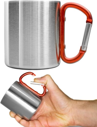 Oneay Buitenmok - campingmok | Klein en lichtgewicht, 220 ml, met afneembare roestvrijstalen karabijnhaak | Perfect voor wandelen, trekken en werken.
