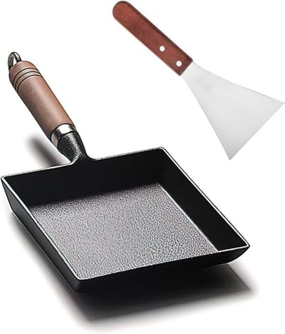 Gietijzeren Koekenpan - Omelet Pan - Japanse Omelet Maken - Voorgekruid Non-stick - 23x18 cm - Zwart