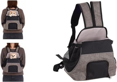 Hondenrugzak – draagtas hond – draagtas kat – Flamingo Xanty Taupe – 29x23x38cm – buikdrager – verstelbare riemen – puppy – kleine rassen