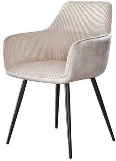 Eetkamerstoel Wit Geribt Set Van 2 - Witte Dinerstoel met Comfortabele Ribstoffering Zitting - Luxe Velours Stoel in Industriële Stijl - Industrieel Eetkamer Stoel (57x59x85) Set Van 2
