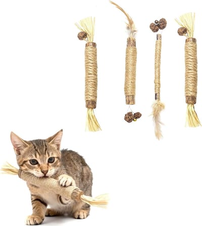Natuurlijke Kauwsticks voor Katten, 4 Stuks, Tartar Verwijderen en Frisse Adem voor Kittens en Volwassen Katten