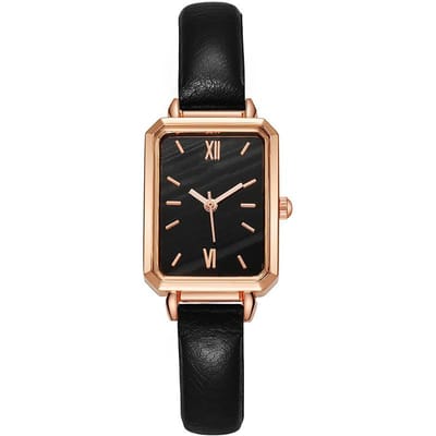 Montre Petite Élégante Vintage Style Simple Rectangle Acier Inoxydable Tendance Pour Femmes noir