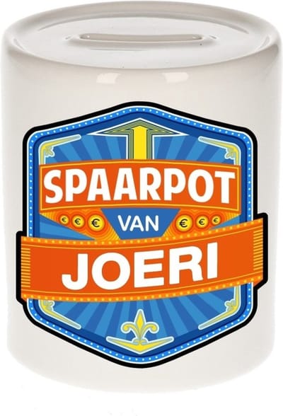 Bellatio Decorations Kinder spaarpot met naam - Joeri - keramiek - met dop - wit - Sparen - Spaargeld van Joeri