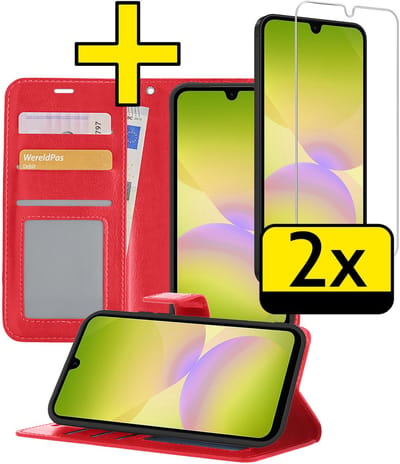 Hoesje - Met 2x Screenprotector - Geschikt voor Samsung Galaxy A26 - Luxe Pasjeshouder - Bookcase Portemonee - Flip Case - Kunstleer Book Case - Flipcase Hoes - Book Cover - Walletcase - Portemonneehoes - Telefoonhoesjes - Rood