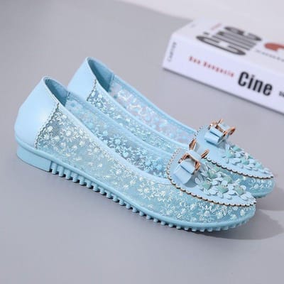 Damesschoenen Bonenschoenen Set Voeten Sandalen Platte Enkele Schoenen Comfortabel Kant Ademend Mesh Strik Damesschoenen voor Lente en Zomer 40