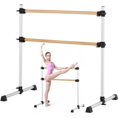 VEVOR Ballet Barre Dans Barre Vrijstaande Dubbele Barre, Hoogte Verstelbaar (170-1165 mm) Houten Stretch Barre voor Ballet Oefeningen, Balans Training, Ontspanningsoefeningen, Gym