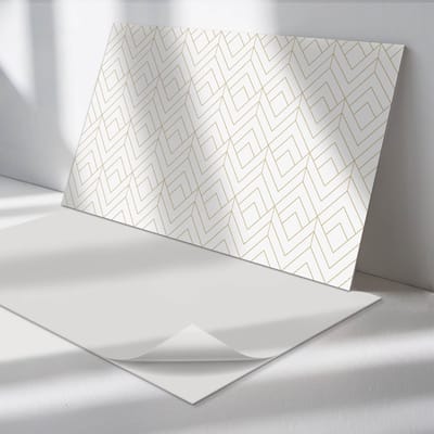 Wallfluent Vinyl Wandpaneel - Geometrisch ruitpatroon Zelfklevende Wandbekleding - 100 cm x 50 cm - Romig Vinyl Wandpaneel - 1 stuk - Rechthoekig Wandbekleding Vinyl - Patroon Wandpaneel - Wandpaneel PVC - Wandpaneel Keuken en Badkamer
