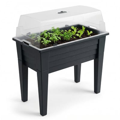 Lomera Kweektafel Op Poten Met Deksel - Verhoogde Kweekbak Kunststof Antraciet - Moestuinbak Met Afneembare Poten - Kweekkas Moestuintafel Groeitafel Kruidentafel Plantenbak