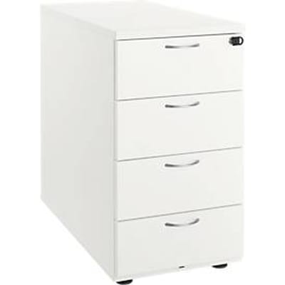 Aanbouwmodule, 4 laden, metalen handgrepen, afsluitbaar, voetglijders, incl. materiaalbakje & 4 verdeelschotten, B 400 x D 800 x H 730 mm, spaanplaat, wit