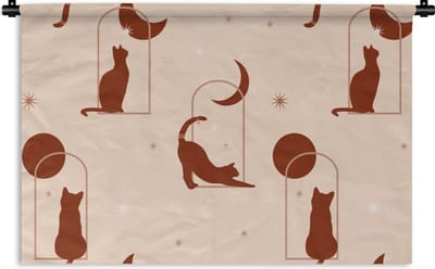 Wandkleed - Wanddoek - Kat - Sterren - Patronen - 90x60 cm - Wandtapijt