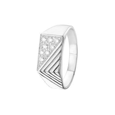 Lucardi Heren Zegelring met zirkonia - Ring - Vaderdag Cadeautje - Echt Zilver - Zïlverkleurig - Zilverkleurig
