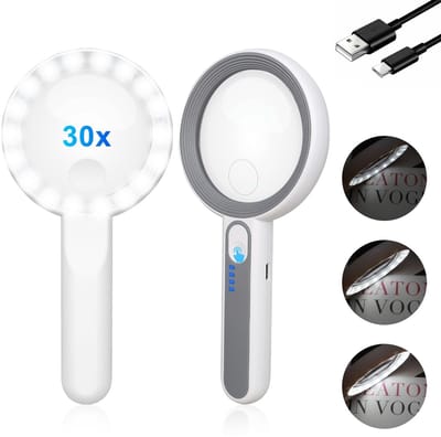 Dailygoods - Vergrootglas met 18 LEDs - 30x vergroting - Ideaal voor slechtzienden - Transparant - Leesloep voor juweliers - Perfect voor handwerk en...