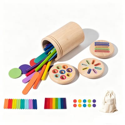 Montessori houten pennenhouder - Geschikt voor kinderen van 1, 2 en 3 jaar - Speelgoed voor de ontwikkeling van de motoriek - Educatief speelgoed en een leuk cadeau voor peuters - Houten sorteer- en stapelspeelgoed voor kinderen vanaf 1 jaar.