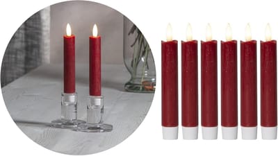 Novaliv LED-kaarsen met timer ROOD 6 stuks binnen 6 uur ECHTE WAS 15 cm hoogte voor kaarsen 2,2 cm diameter 2 AAA-batterijen vereist LED-kaarsen set van 4 2X bewegende vlamlamp