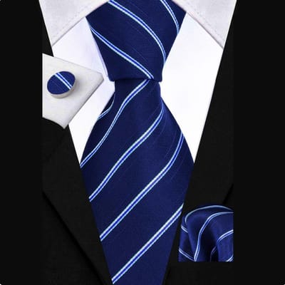 Stropdas Set – Stropdas – Pochet – Manchetknopen – Gestreept Blauw