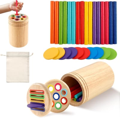 2-in-1 Montessori Speelgoed voor Kinderen van 1 tot 3 Jaar - Houten Sorteren en Stapelen, Educatief Sensorisch Spel met Kleuren en Vormen