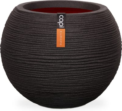 Capi Europe - Vaas bol Rib NL - 62x48 - Zwart - Opening Ø40 - Bloempot voor binnen en buiten - Levenslang garantie - Breukbestendig - 100% Recyclebaar - CO2 Neutraal geproduceerd - KBLR271