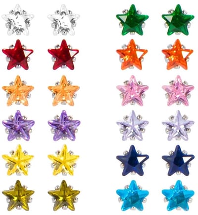 Aramat Jewels | Oorbellen | RVS Zweerknopjes Ster met Zirkonia - Sterretjes Oorstekers | Zilverkleurig / Rood / 4mm | |3mm | Staal | Kinderen, Volwassenen | Verkleurd niet
