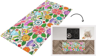 Keukenloper - Loper keuken - Bloemen - Regenboog - Vlinder - Design - 120x50 cm - Keukenloper vinyl