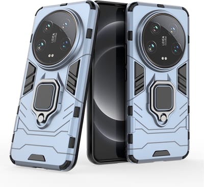 MobyDefend Hoesje - Geschikt voor Xiaomi 14 Ultra - Dubbelgelaagde Pantsercase Met Standaard - Blauw