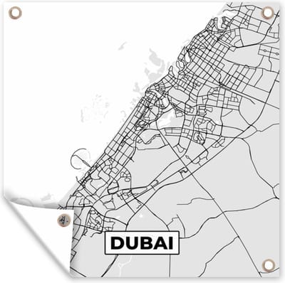 Tuin poster Dubai - Stadskaart - Plattegrond - Zwart Wit - Kaart - 200x200 cm - Tuindoek