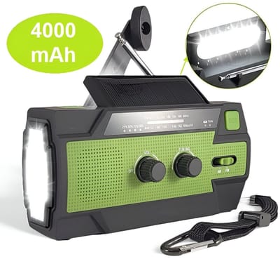Noodradio Solar Opwindbaar – 4000 mAh Powerbank - Opwindware Radio – Zonneenergie - Noodpakket – Zaklamp – Solar Radio – Powerbank – Survival Kit – Dynamo Radio - Qwality®