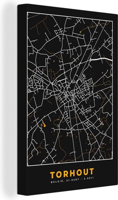 Canvas Schilderij Stadskaart - Plattegrond - Goud - Torhout - Kaart - 20x30 cm - Wanddecoratie