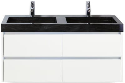 Dante Badmeubelset 120 cm - Wit Hoogglans - Wastafel Hardsteen Wit Lucca Dubbel