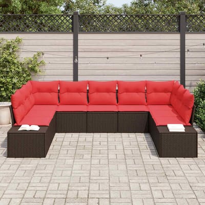 vidaXL - Tuinbank - Set - 9 - st - 8-Aantal - zitplaatsen - Bruin - en - Rood - Polyrattan